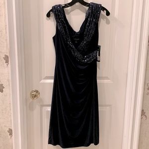 Vintage Ralph Lauren royal blue  ruched v neck sleeveless sequin dress size 14